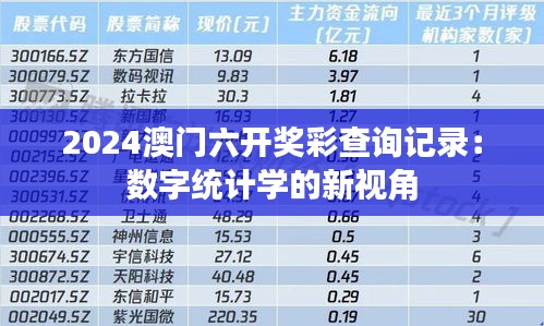 2024澳门六开奖彩查询记录：数字统计学的新视角