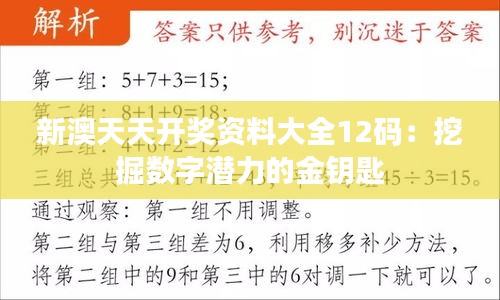新澳天天开奖资料大全12码：挖掘数字潜力的金钥匙
