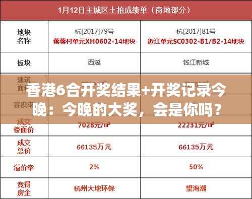 香港6合开奖结果+开奖记录今晚：今晚的大奖，会是你吗？