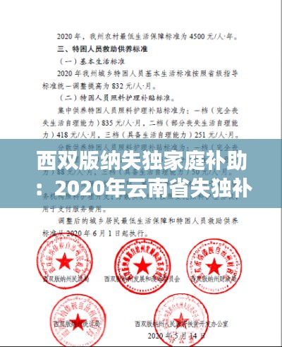 西双版纳失独家庭补助：2020年云南省失独补助标准 