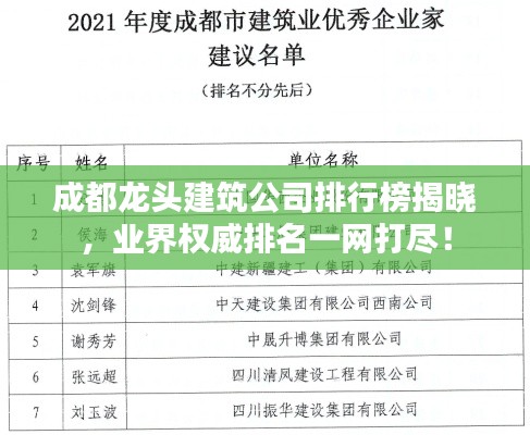 成都龙头建筑公司排行榜揭晓，业界权威排名一网打尽！