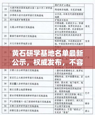 黄石研学基地名单最新公示，权威发布，不容错过！