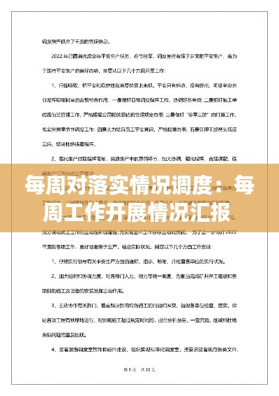 每周对落实情况调度：每周工作开展情况汇报 