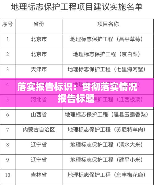 落实报告标识：贯彻落实情况报告标题 