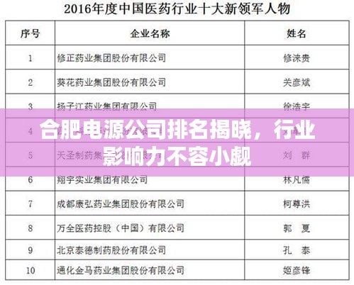 合肥电源公司排名揭晓，行业影响力不容小觑