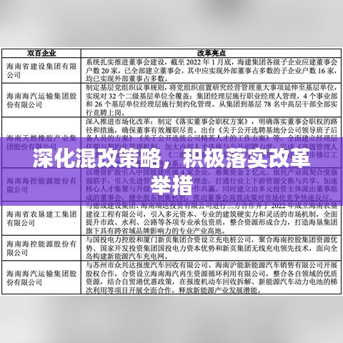 深化混改策略，积极落实改革举措