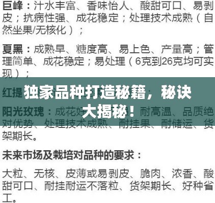 独家品种打造秘籍，秘诀大揭秘！