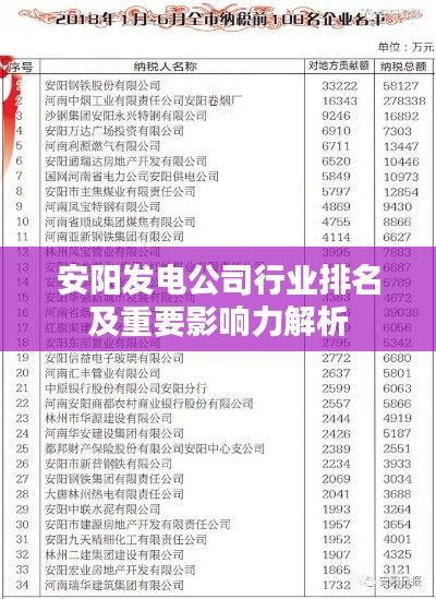 安阳发电公司行业排名及重要影响力解析