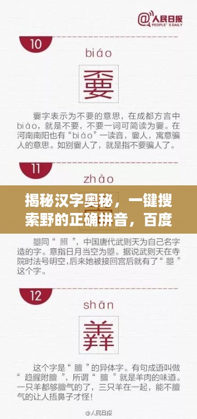 揭秘汉字奥秘，一键搜索野的正确拼音，百度带你探索汉字世界！