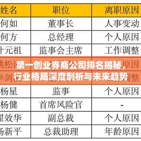 第一创业券商公司排名揭秘，行业格局深度剖析与未来趋势展望