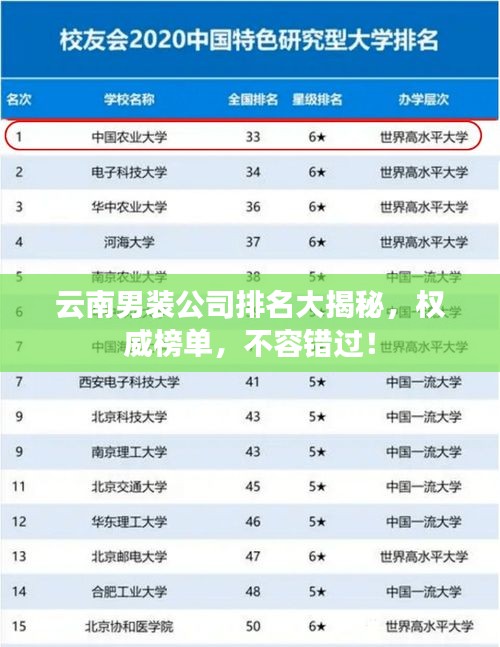 云南男装公司排名大揭秘，权威榜单，不容错过！