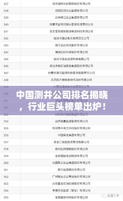 中国测井公司排名揭晓，行业巨头榜单出炉！